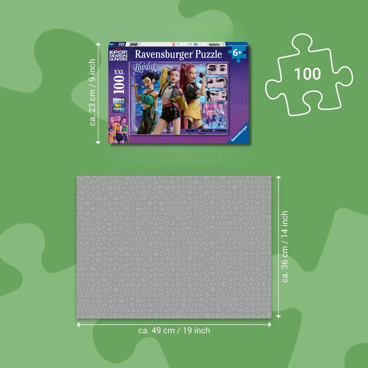 Ravensburger – k-pop demon hunters, puzzle 100 pezzi xxl di 49x36cm puzzle bambini 6 anni